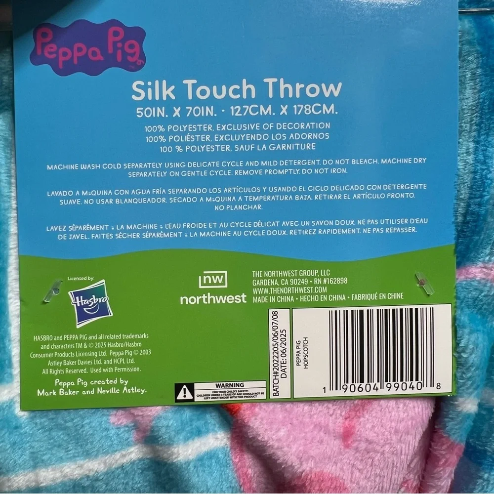 Peppa Pig Hasbro Silk Touch Throw 50 inch x 70 inch in Blue